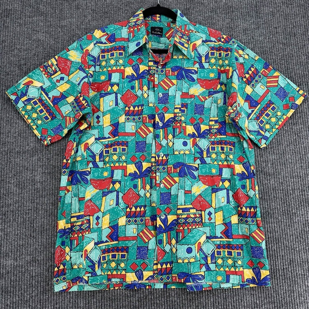 Countess Mara Men's Vintage 1980s Shirt‎ Large Abstract Geometric Button Up
